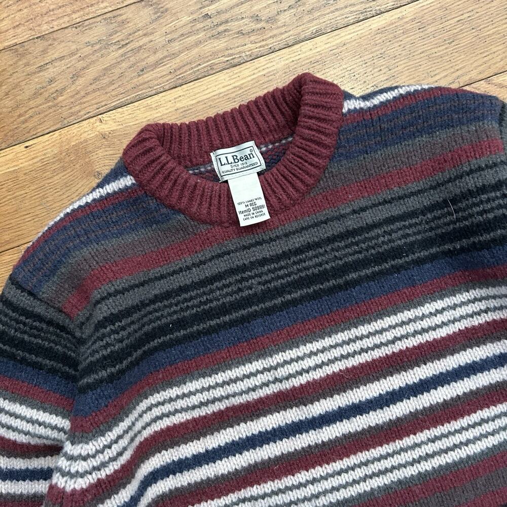 Ll Bean Lambs Wool Knit Striped Sweater Medium - Picture 2 of 5
